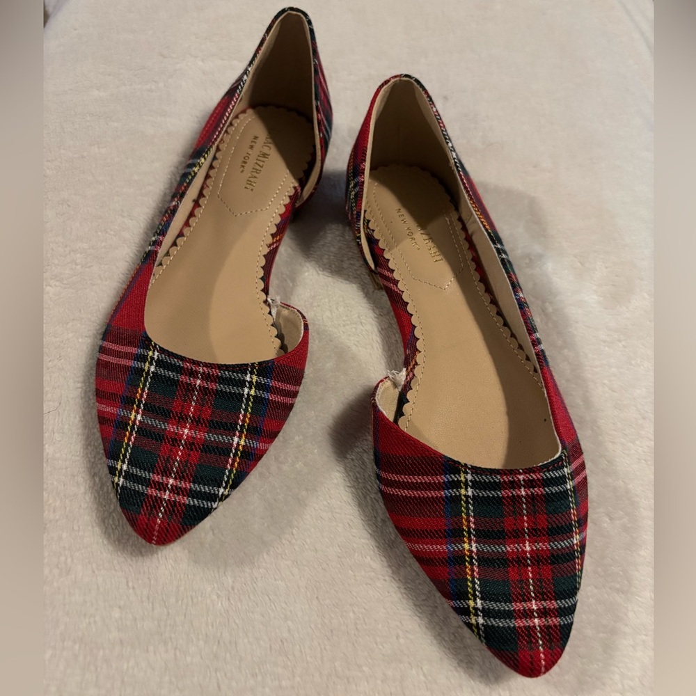 Isaac Mizrahi, Red Plaid, Pointed Toe, Flats